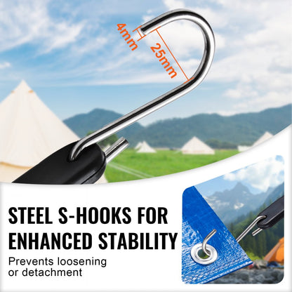 10 Piece Flat Bungee Cord, 20 mm Heavy Duty Bungee Straps with Steel S-Hooks, 36" Elastic Bungee Rope for Cargo, Tarps, 