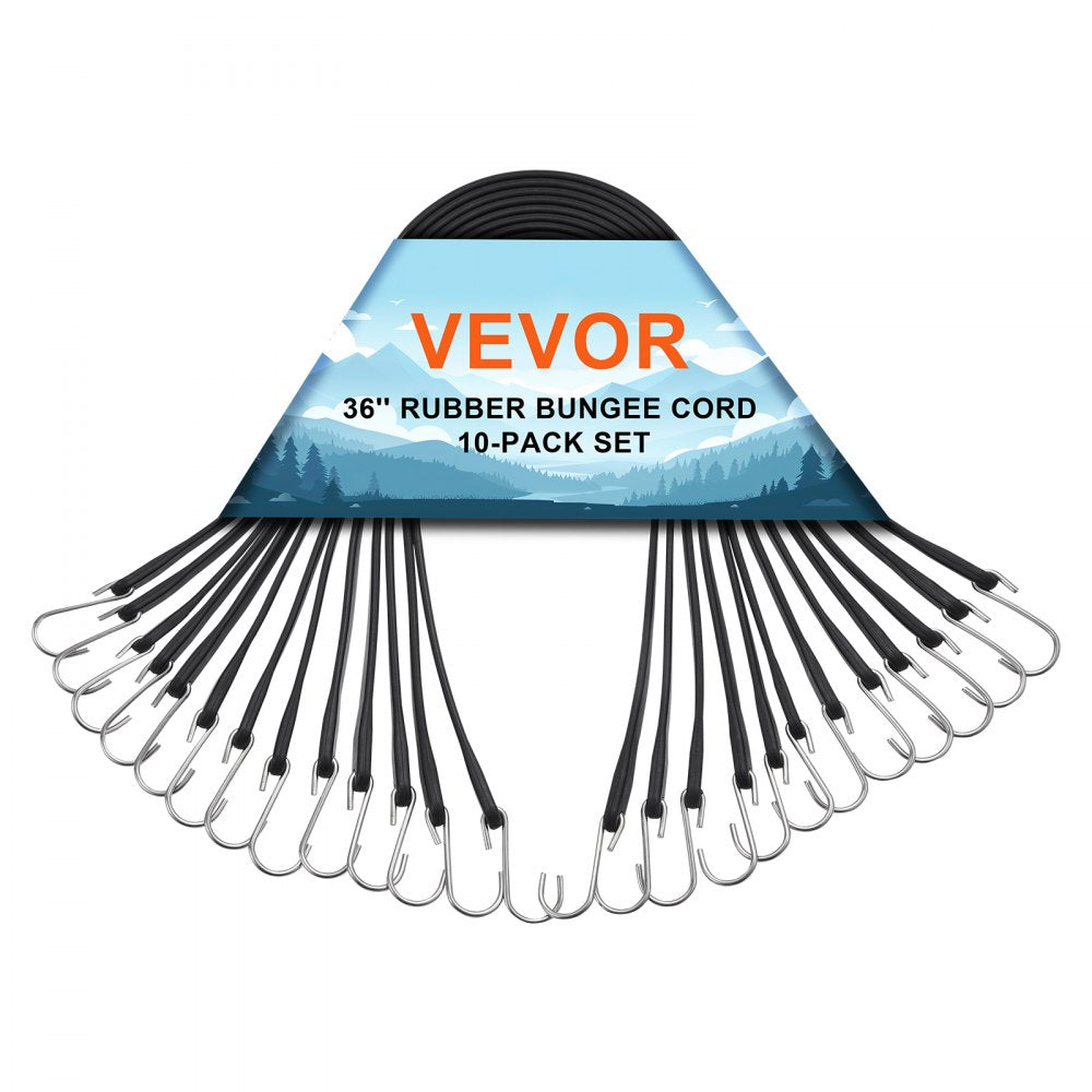 10 Piece Flat Bungee Cord, 20 mm Heavy Duty Bungee Straps with Steel S-Hooks, 36" Elastic Bungee Rope for Cargo, Tarps, 
