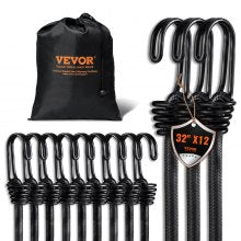 12-Piece Heavy Duty Bungee Cords with Hooks, 0.8m Length, 25kg Load Capacity