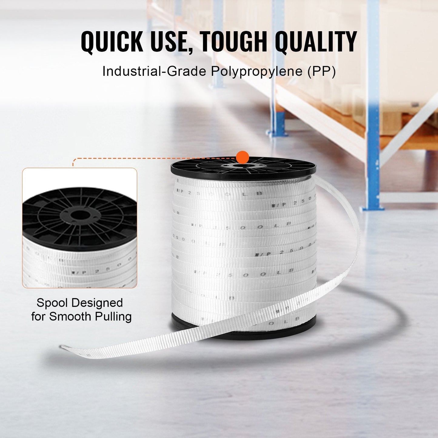 Polyester Mule Tape, 1.9 cm x 160.9 m, 1134 kgf Tensile Strength, White