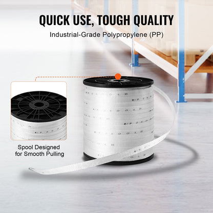 Polyester Mule Tape, 1.9 cm x 160.9 m, 1134 kgf Tensile Strength, White