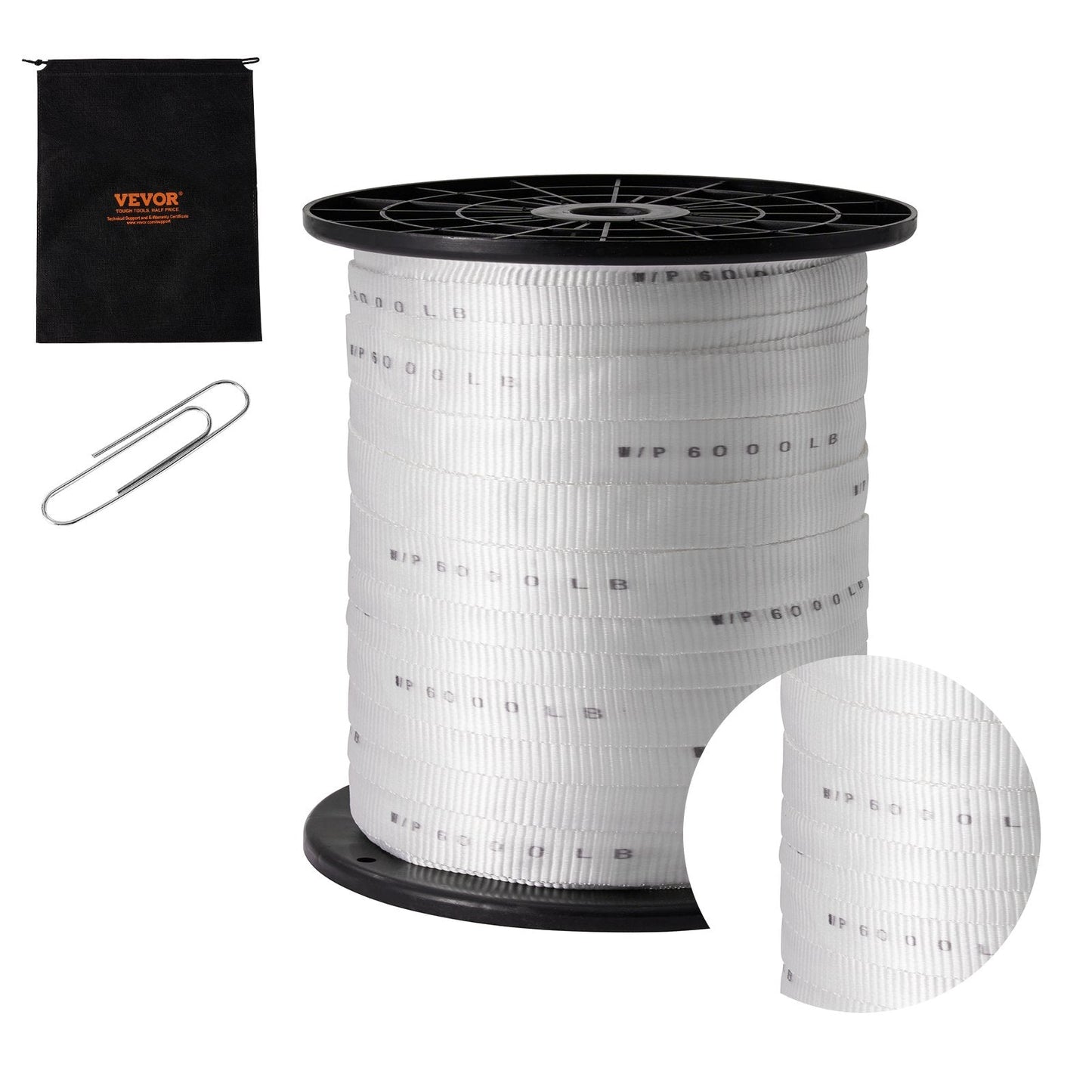 Durable Polyester Pull Tape, 2.5 cm x 160.9 m, 2722 kgf Strength, White