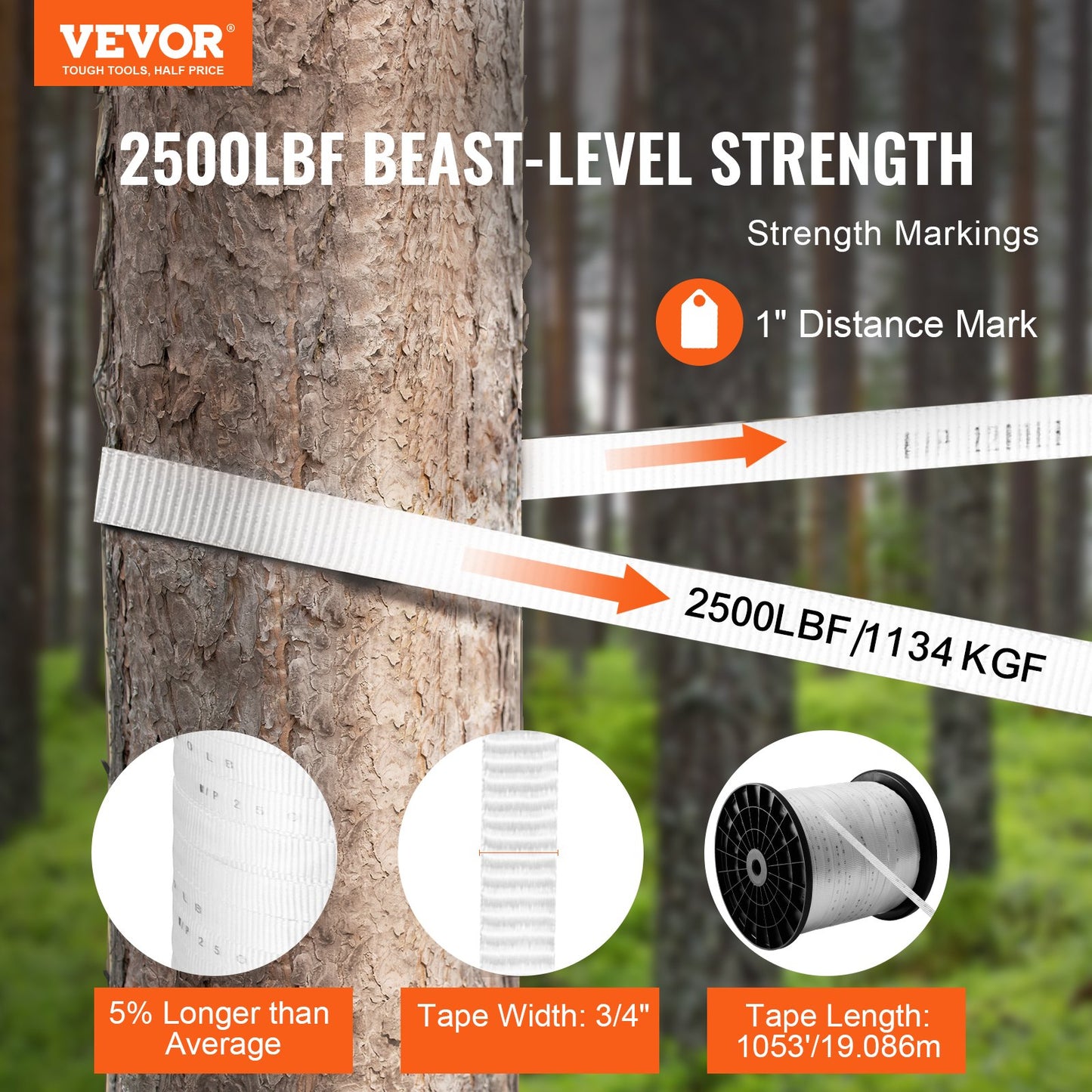 VEVOR Polyester Pull Tape, 1.9 cm x 321 m Mule Tape Flat Rope, 1134 kgf Tensile