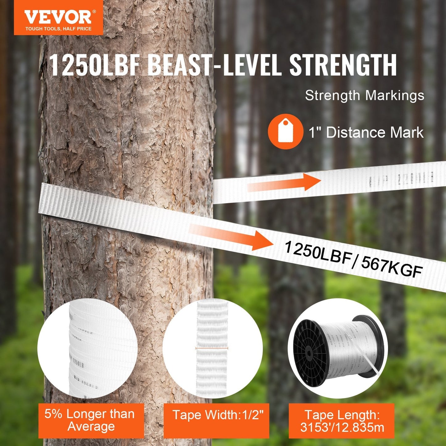 Polyester Mule Tape, 1.3 cm x 961 m, 567 kgf Strength for Cable Pulling