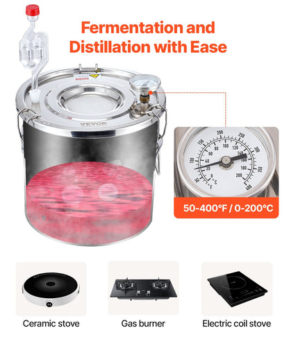 3 Gal Alcohol Distiller Kit, Stainless Steel with Copper Coil Cooling - 11.4 L