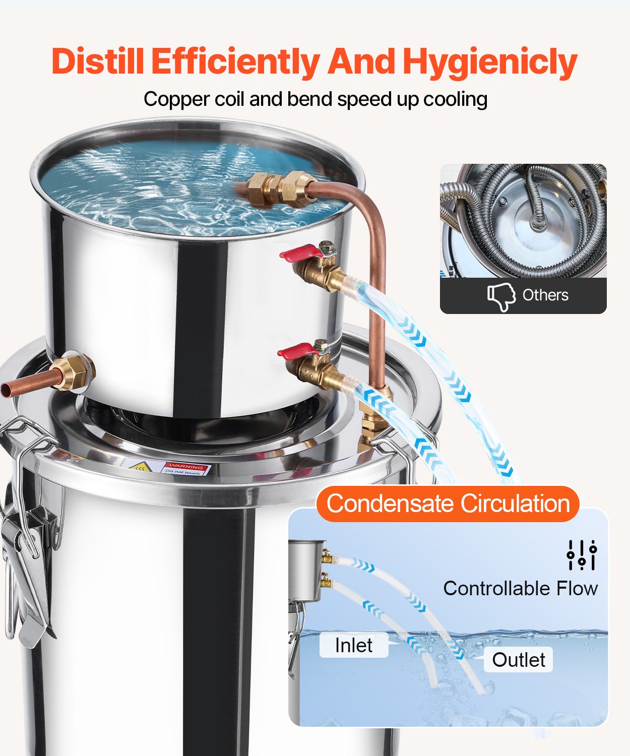 3 Gal Alcohol Distiller Kit, Stainless Steel with Copper Coil Cooling - 11.4 L