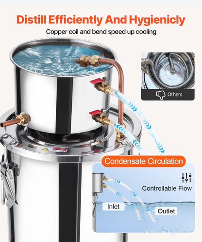 3 Gal Alcohol Distiller Kit, Stainless Steel with Copper Coil Cooling - 11.4 L