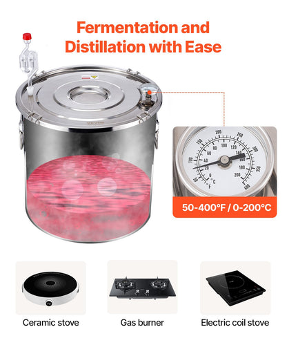 5 Gal Stainless Steel Alcohol Distiller Kit with Copper Coil Cooling System