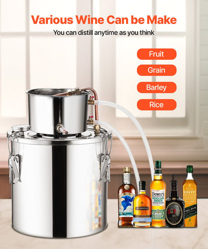 5 Gal Stainless Steel Alcohol Distiller Kit with Copper Coil Cooling System