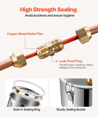 5 Gal Stainless Steel Alcohol Distiller Kit with Copper Coil Cooling System