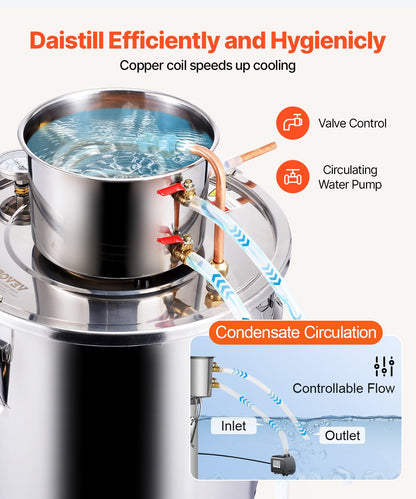 8 Gal (30L) Home Distillation Kit - Stainless Steel Alcohol and Water Distiller