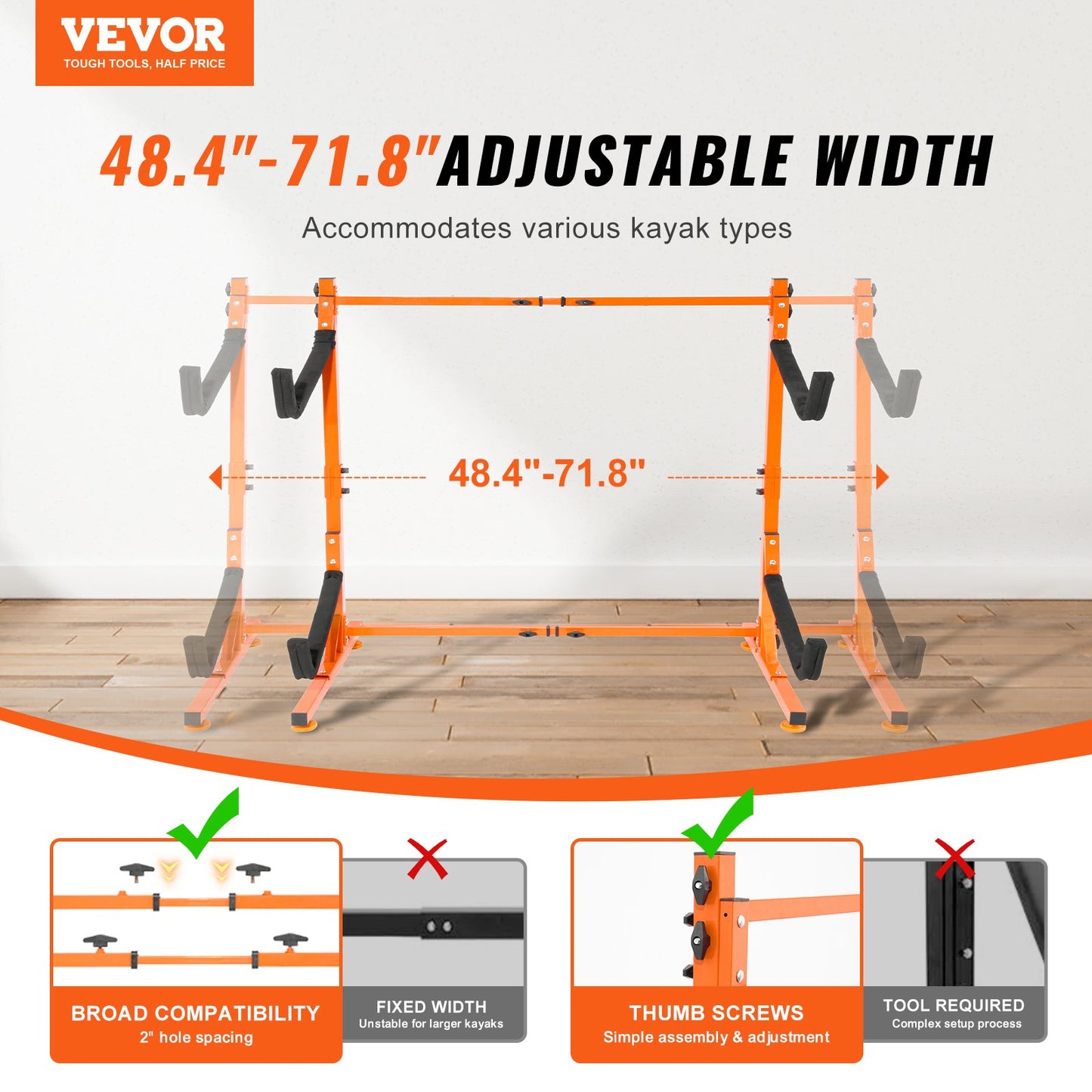 VEVOR Freestanding Kayak Storage Rack, Kayak Stand for 2 Kayak Canoe Paddleboard,