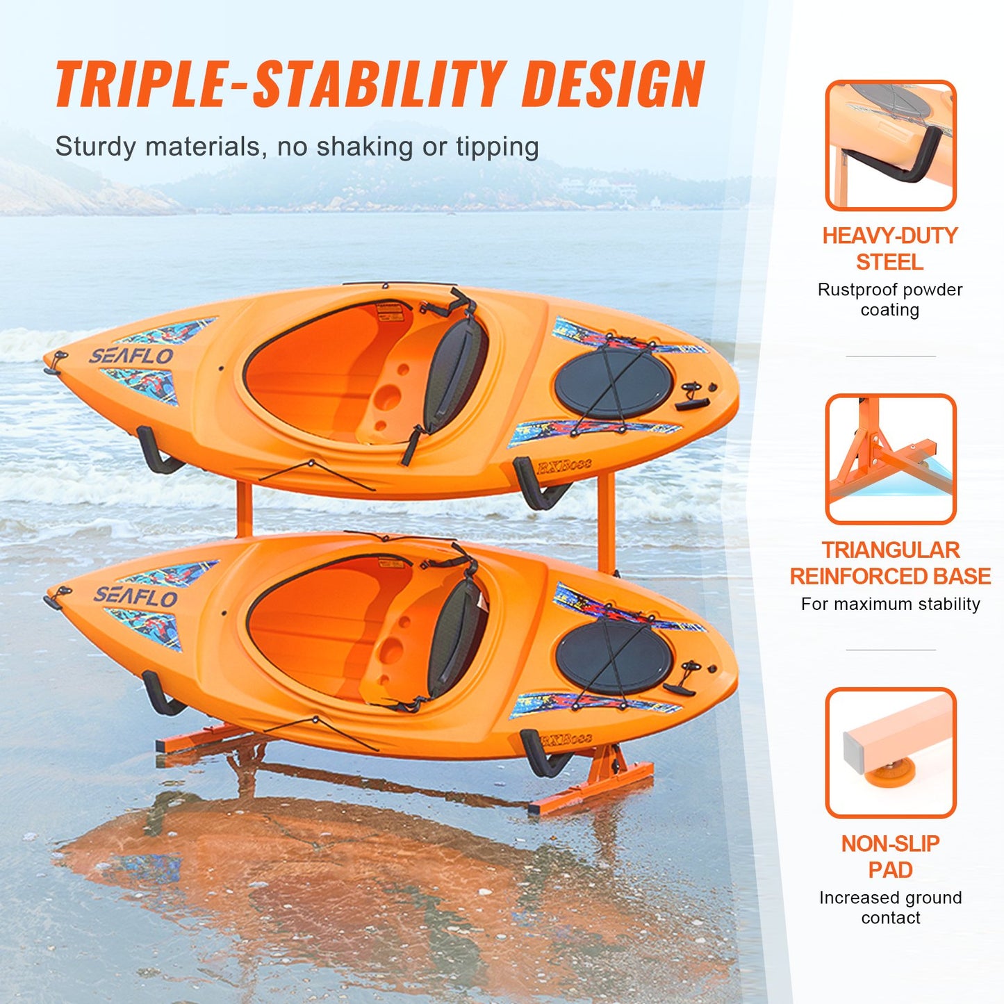 VEVOR Freestanding Kayak Storage Rack, Kayak Stand for 2 Kayak Canoe Paddleboard,