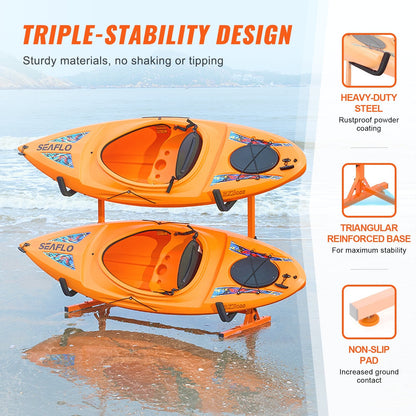 Freestanding Kayak Storage Rack for 2 Kayaks or Canoes, Adjustable Width, 79.5kg