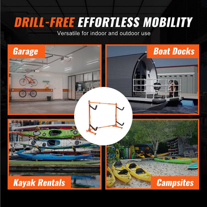Freestanding Kayak Storage Rack for 2 Kayaks or Canoes, Adjustable Width, 79.5kg