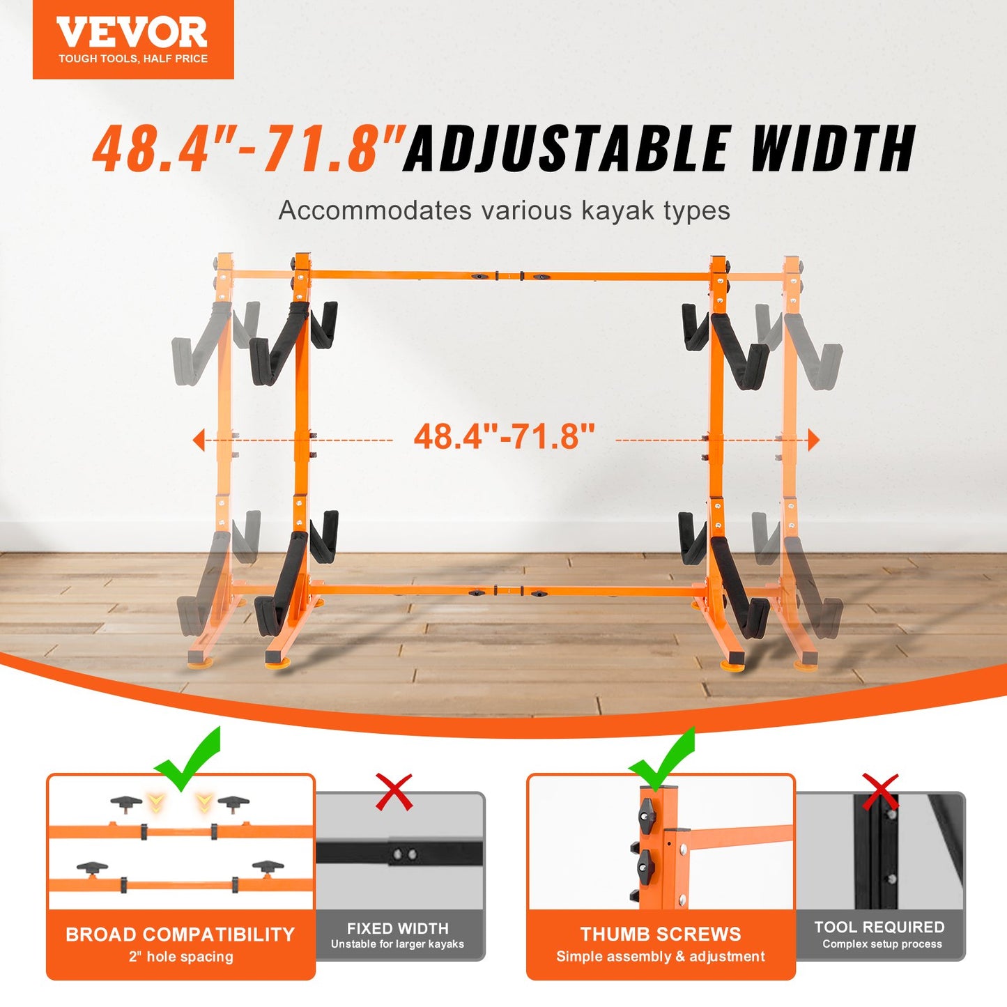 VEVOR Freestanding Kayak Storage Rack, Kayak Stand for 4 Kayak Canoe Paddleboard,
