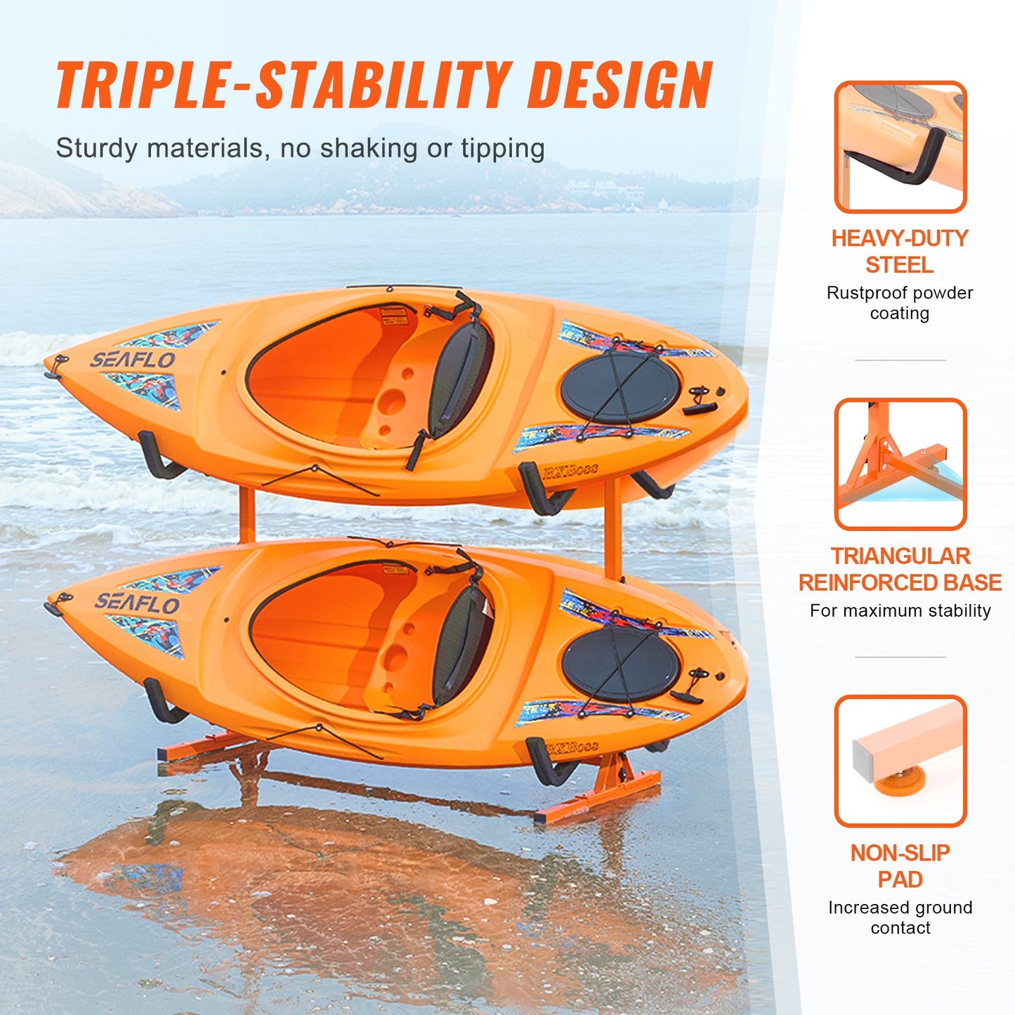 VEVOR Freestanding Kayak Storage Rack, Kayak Stand for 4 Kayak Canoe Paddleboard,