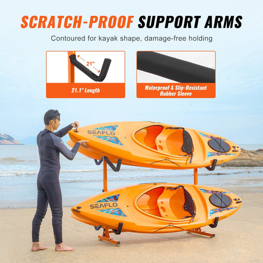 Freestanding Kayak Storage Rack for 4 Kayaks, Adjustable Steel Stand, 100 kg Load