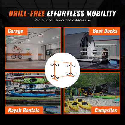 Freestanding Kayak Storage Rack for 4 Kayaks, Adjustable Steel Stand, 100 kg Load