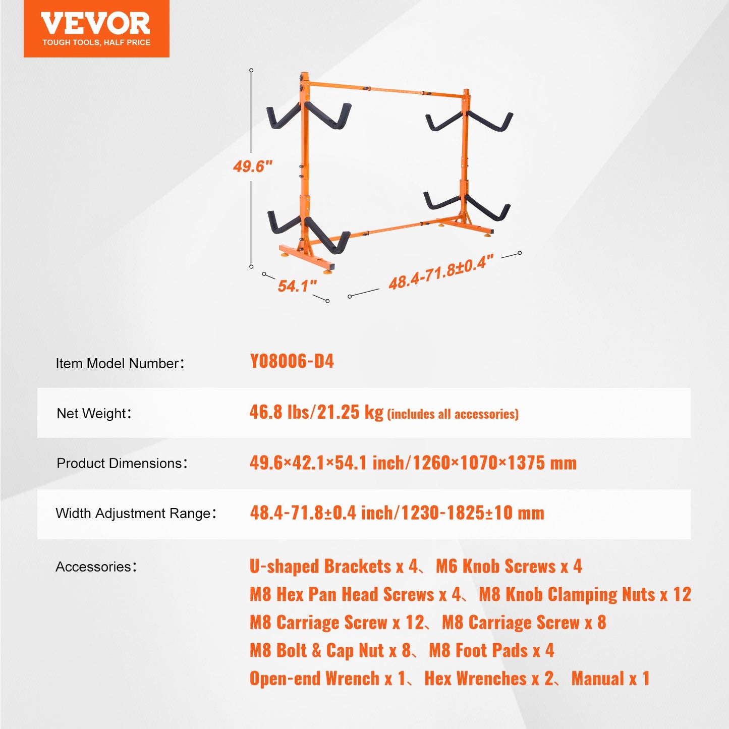 VEVOR Freestanding Kayak Storage Rack, Kayak Stand for 4 Kayak Canoe Paddleboard,