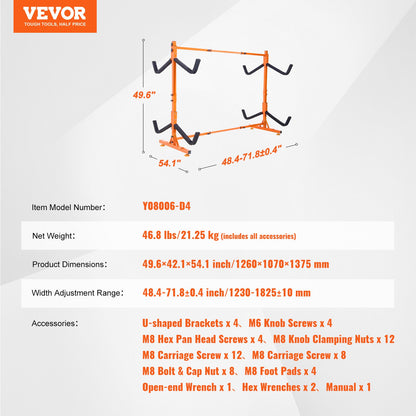 VEVOR Freestanding Kayak Storage Rack, Kayak Stand for 4 Kayak Canoe Paddleboard,