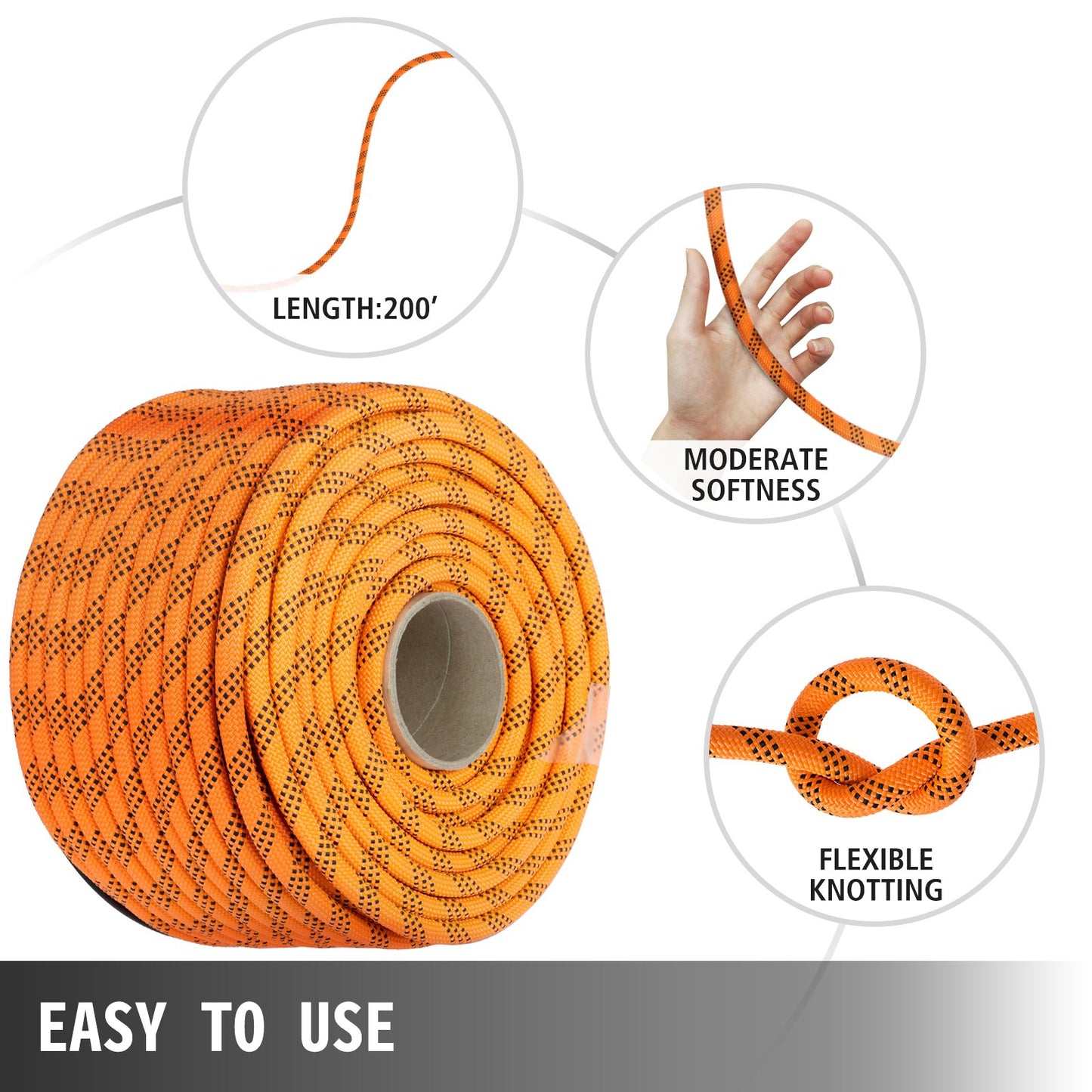 VEVOR Polyester Rope 11.1 mm x 61 m Load Pulling Rope 3810 kg Breaking Strength