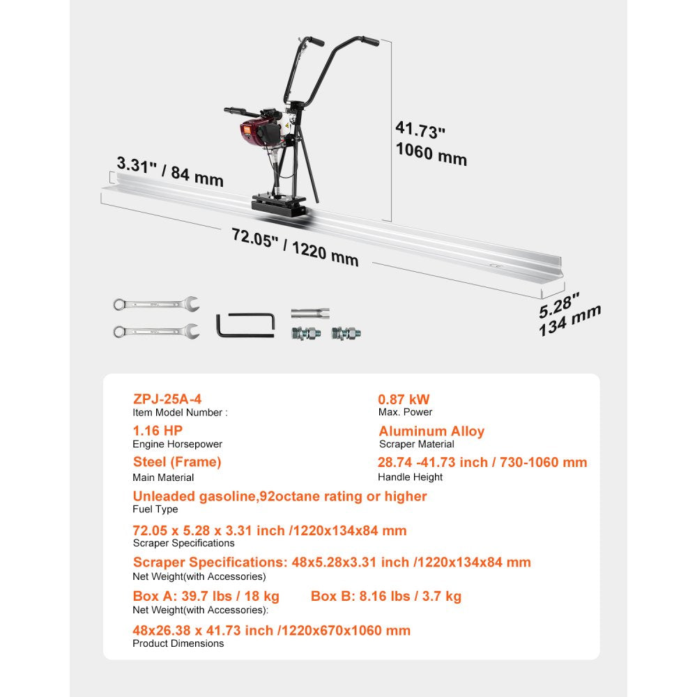 VEVOR Concrete Power Screed Cement Finishing Float 1.22 m Blade Board Set