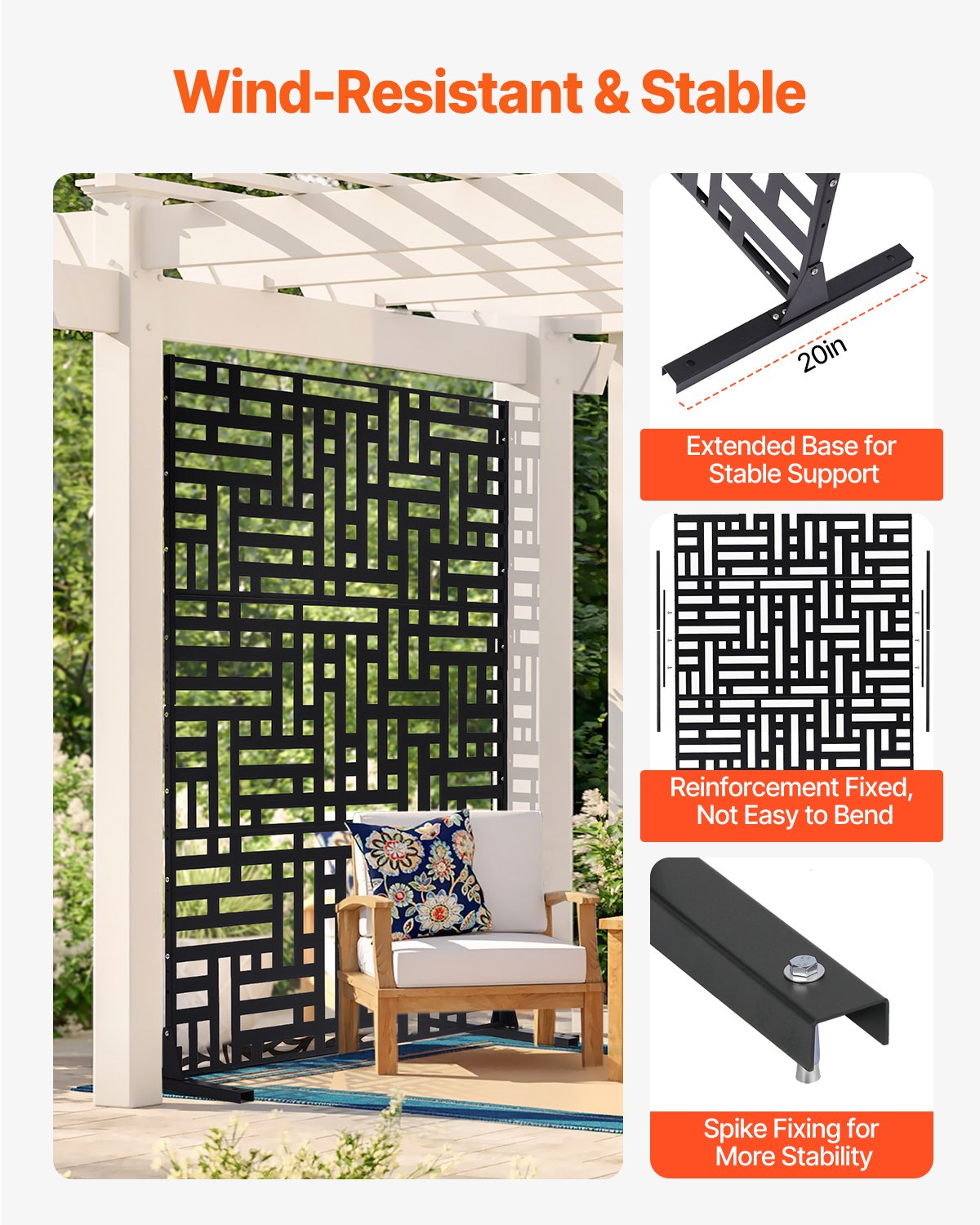 VEVOR Metal Privacy Screen 47" x 76" Outdoor Privacy Screens & Panels Black