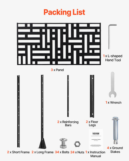 VEVOR Metal Privacy Screen 47" x 76" Outdoor Privacy Screens & Panels Black