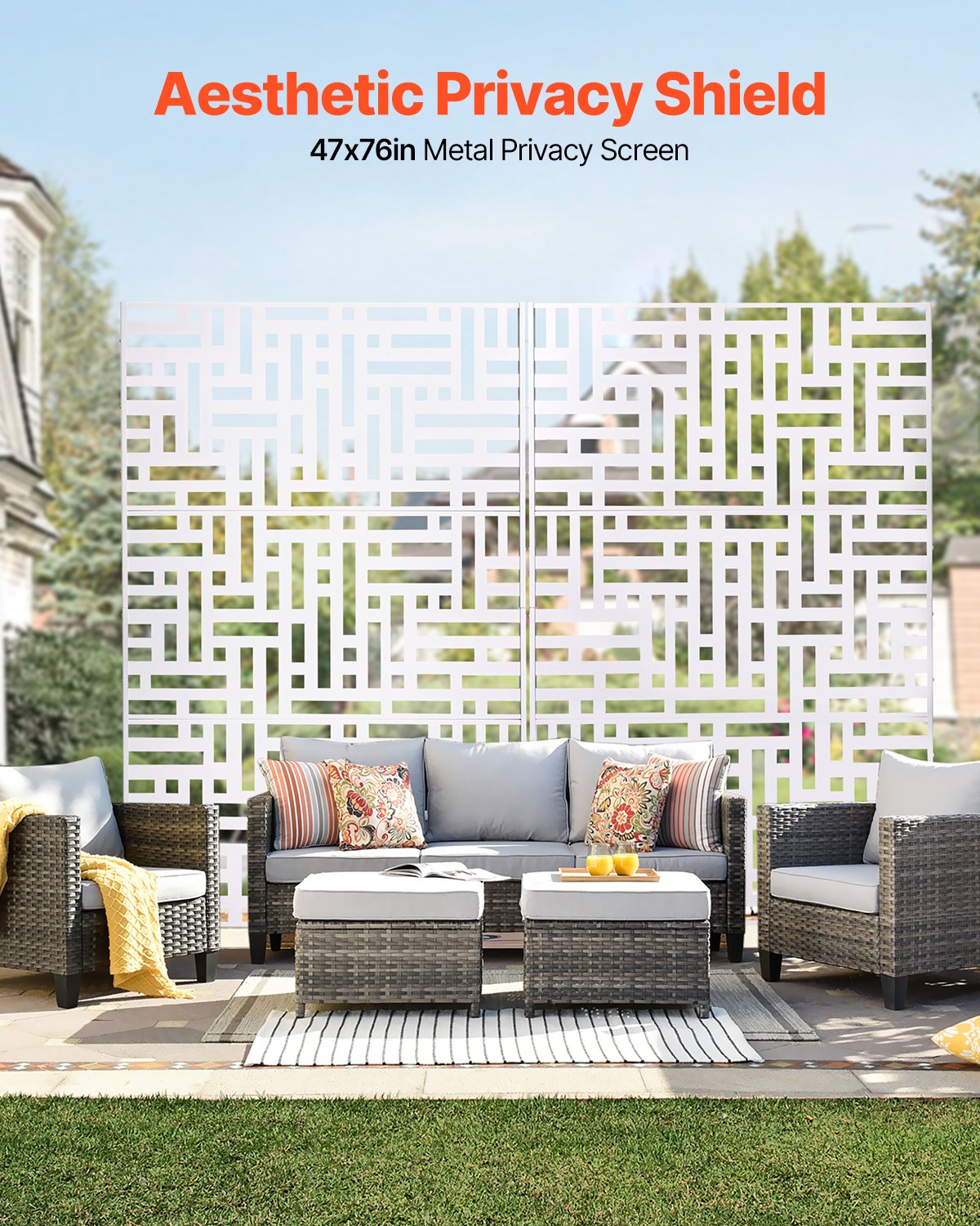 VEVOR Metal Privacy Screen 47" x 76" Outdoor Privacy Screens & Panels White