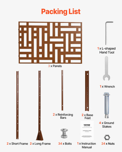 VEVOR Metal Privacy Screen 47" x 76" Outdoor Privacy Screens & Panels Brown