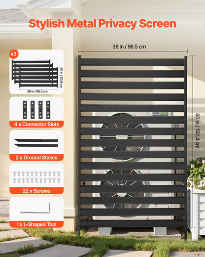 Metal Privacy Screen, 96 x 152.4cm Freestanding Modern Privacy Fence, Garden Divider Panel with Extended Ground Stakes & Panel Height Adjustable, Freestanding Outdoor Divider for Garden, Indoor