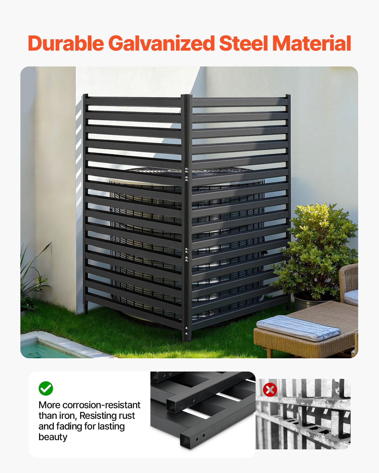 Metal Privacy Screen, 96 x 152.4cm Freestanding Modern Privacy Fence, Garden Divider Panel with Extended Ground Stakes & Panel Height Adjustable, Freestanding Outdoor Divider for Garden, Indoor