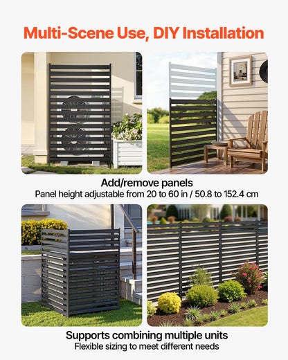 Metal Privacy Screen, 96 x 152.4cm Freestanding Modern Privacy Fence, Garden Divider Panel with Extended Ground Stakes & Panel Height Adjustable, Freestanding Outdoor Divider for Garden, Indoor