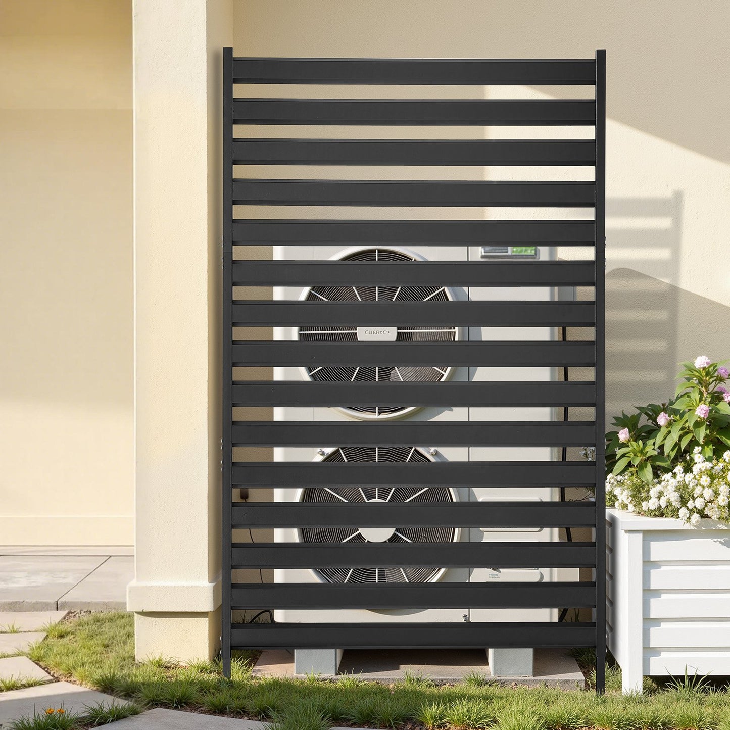 Metal Privacy Screen, 96 x 152.4cm Freestanding Modern Privacy Fence, Garden Divider Panel with Extended Ground Stakes & Panel Height Adjustable, Freestanding Outdoor Divider for Garden, Indoor