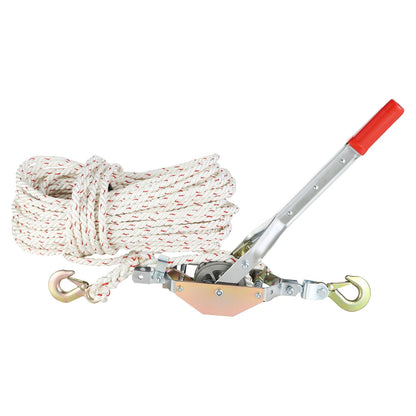 Heavy Duty 0.75 Ton Rope Puller with 30.48m Rope and Dual Hooks