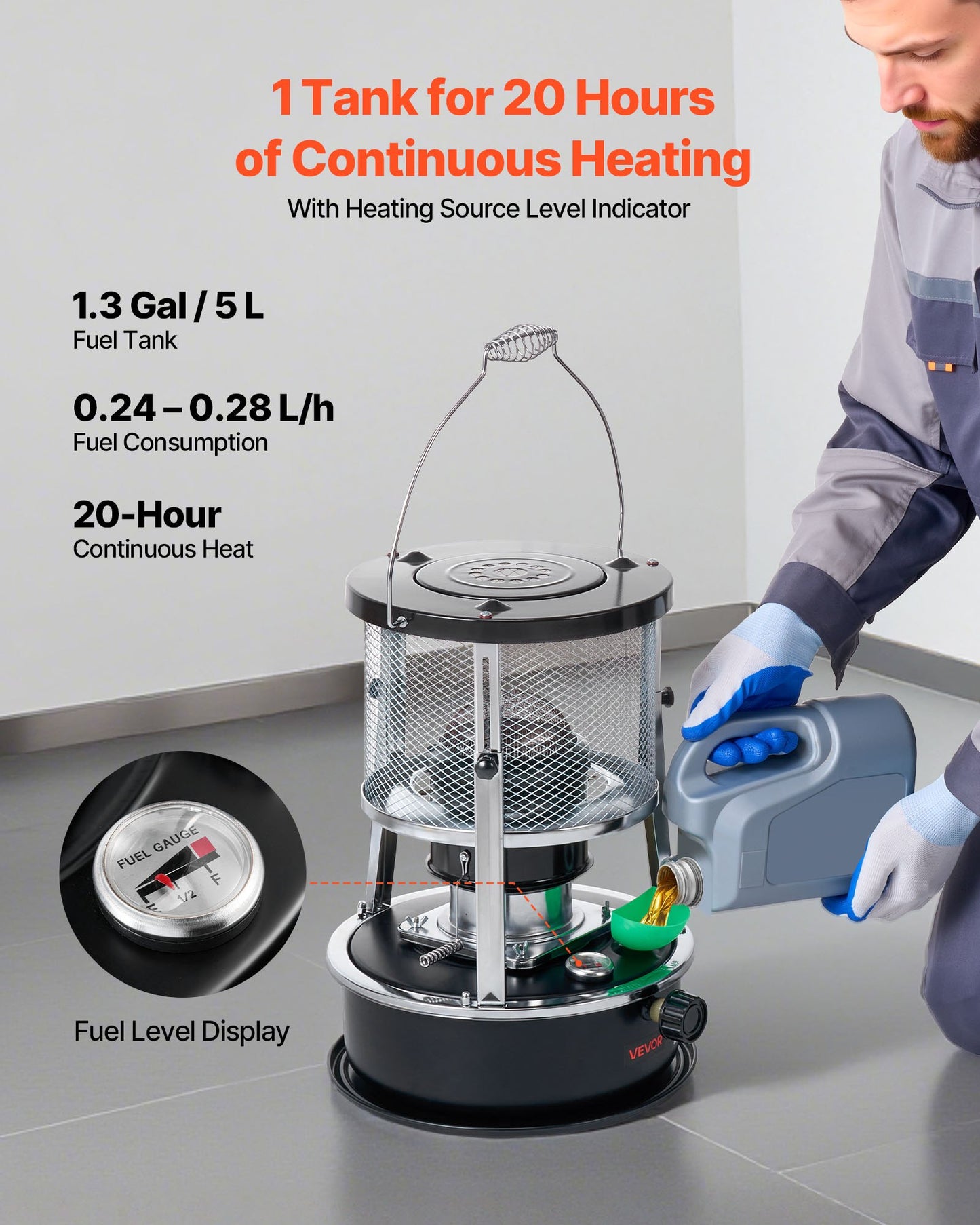 9000 BTU Portable Kerosene Heater & Stove, 2 in 1 Non-Electric Indoor Outdoor Heater with Adjustable Height & Flame & Easy Storage,for Camping, Hunting, Cooking, Home, Garage, Black
