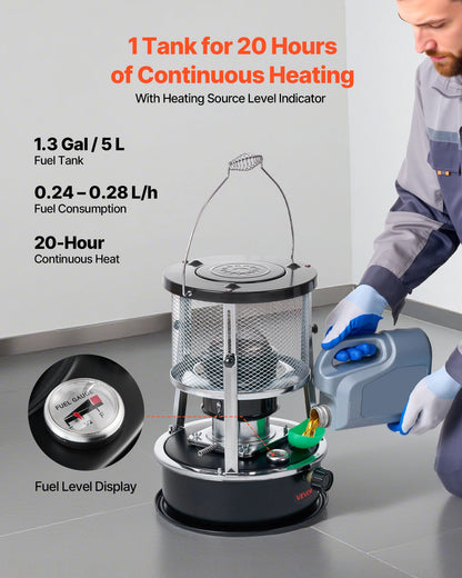 9000 BTU Portable Kerosene Heater & Stove, 2 in 1 Non-Electric Indoor Outdoor Heater with Adjustable Height & Flame & Easy Storage,for Camping, Hunting, Cooking, Home, Garage, Black