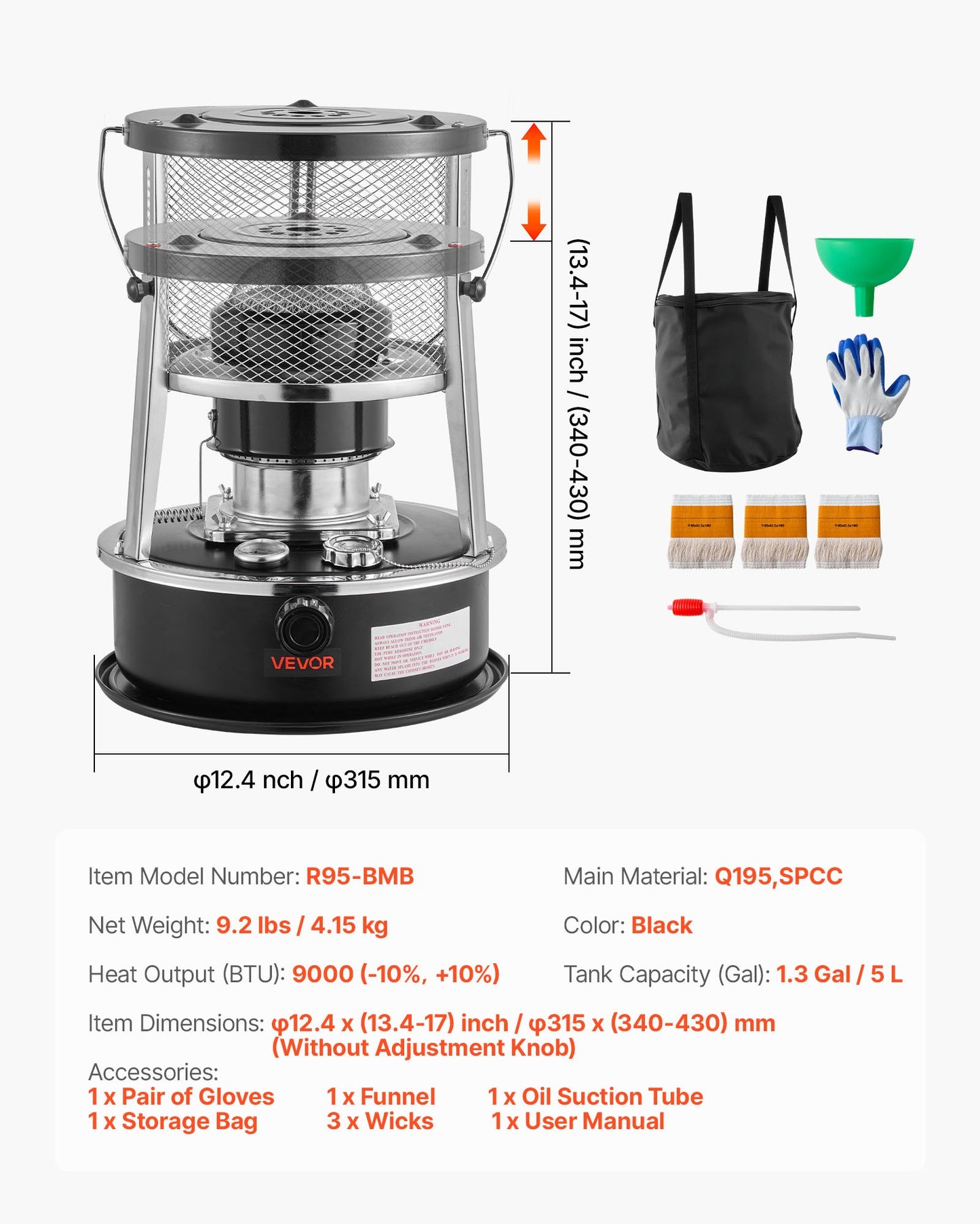 9000 BTU Portable Kerosene Heater & Stove, 2 in 1 Non-Electric Indoor Outdoor Heater with Adjustable Height & Flame & Easy Storage,for Camping, Hunting, Cooking, Home, Garage, Black