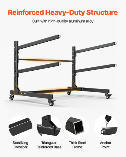 Kayak Storage Rack for 2 Kayaks, Holds 80 kg, Heavy Duty Adjustable Freestanding Stand with Lockable Wheels for Indoor Outdoor Garage Shed Dock, Holder for Canoe, SUP, Surfboard & Paddleboard