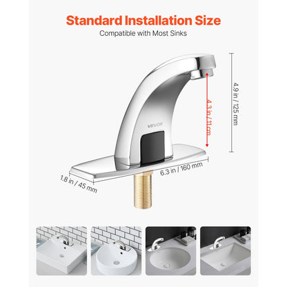 Touchless Bathroom Sink Faucet, Automatic Motion Sensor Restroom Toilet Faucet Cold Water with Hole Cover Plate, Battery