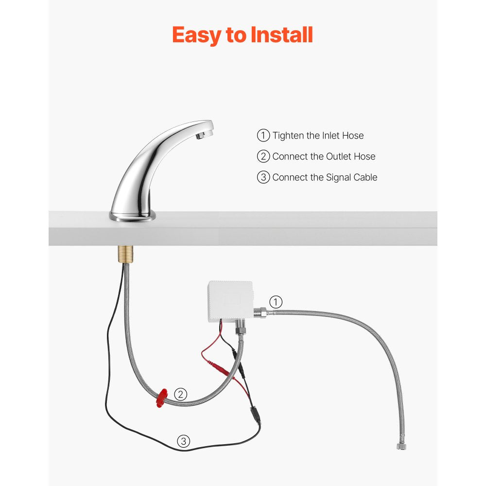 Touchless Bathroom Sink Faucet, Automatic Motion Sensor Restroom Toilet Faucet Cold Water with Hole Cover Plate, Battery