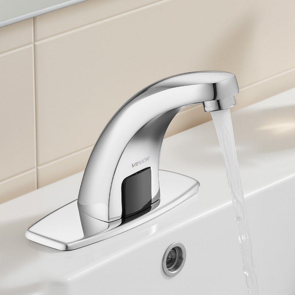 Touchless Bathroom Sink Faucet, Automatic Motion Sensor Restroom Toilet Faucet Cold Water with Hole Cover Plate, Battery