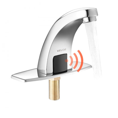 Touchless Bathroom Sink Faucet, Automatic Motion Sensor Restroom Toilet Faucet Cold Water with Hole Cover Plate, Battery