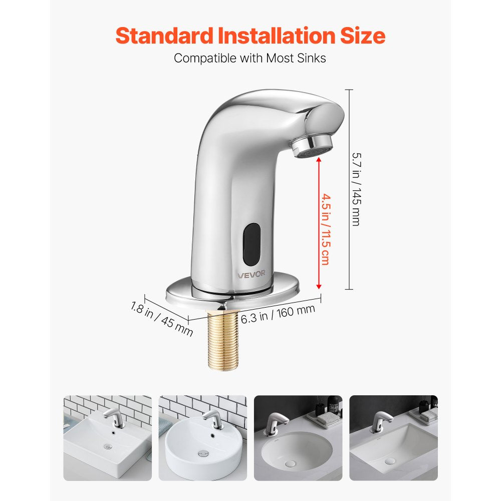 Touchless Bathroom Sink Faucet, Automatic Motion Sensor Restroom Toilet Faucet Cold Water with Hole Cover Plate, Battery