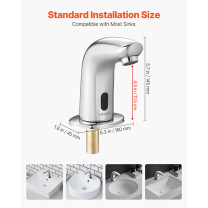 Touchless Bathroom Sink Faucet, Automatic Motion Sensor Restroom Toilet Faucet Cold Water with Hole Cover Plate, Battery