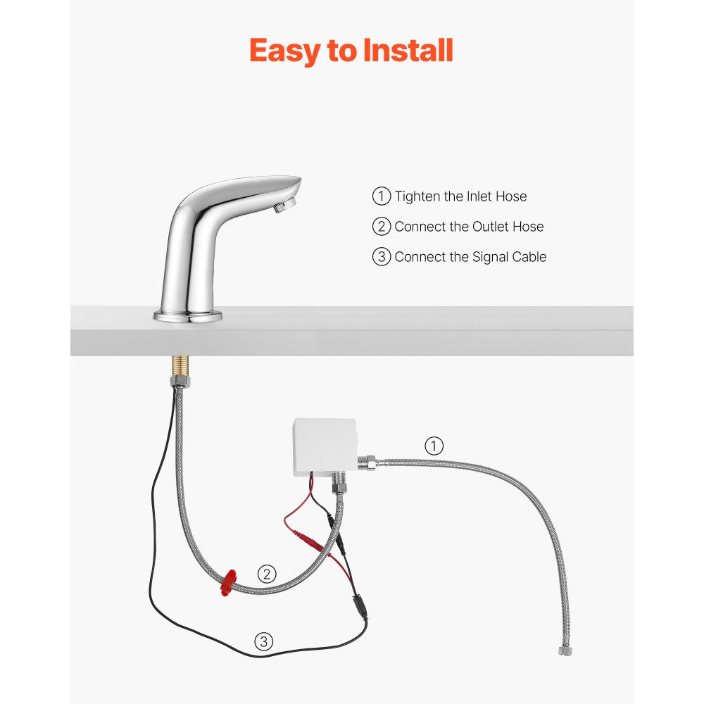 Touchless Bathroom Sink Faucet, Automatic Motion Sensor Restroom Toilet Faucet Cold Water with Hole Cover Plate, Battery