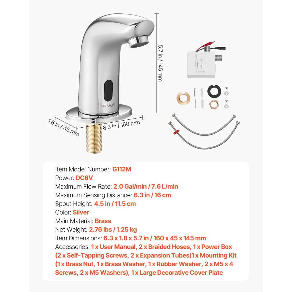 Touchless Bathroom Sink Faucet, Automatic Motion Sensor Restroom Toilet Faucet Cold Water with Hole Cover Plate, Battery