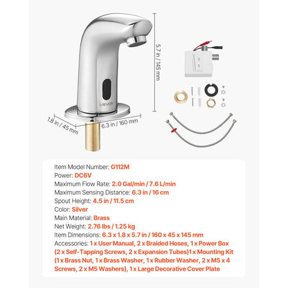 Touchless Bathroom Sink Faucet, Automatic Motion Sensor Restroom Toilet Faucet Cold Water with Hole Cover Plate, Battery