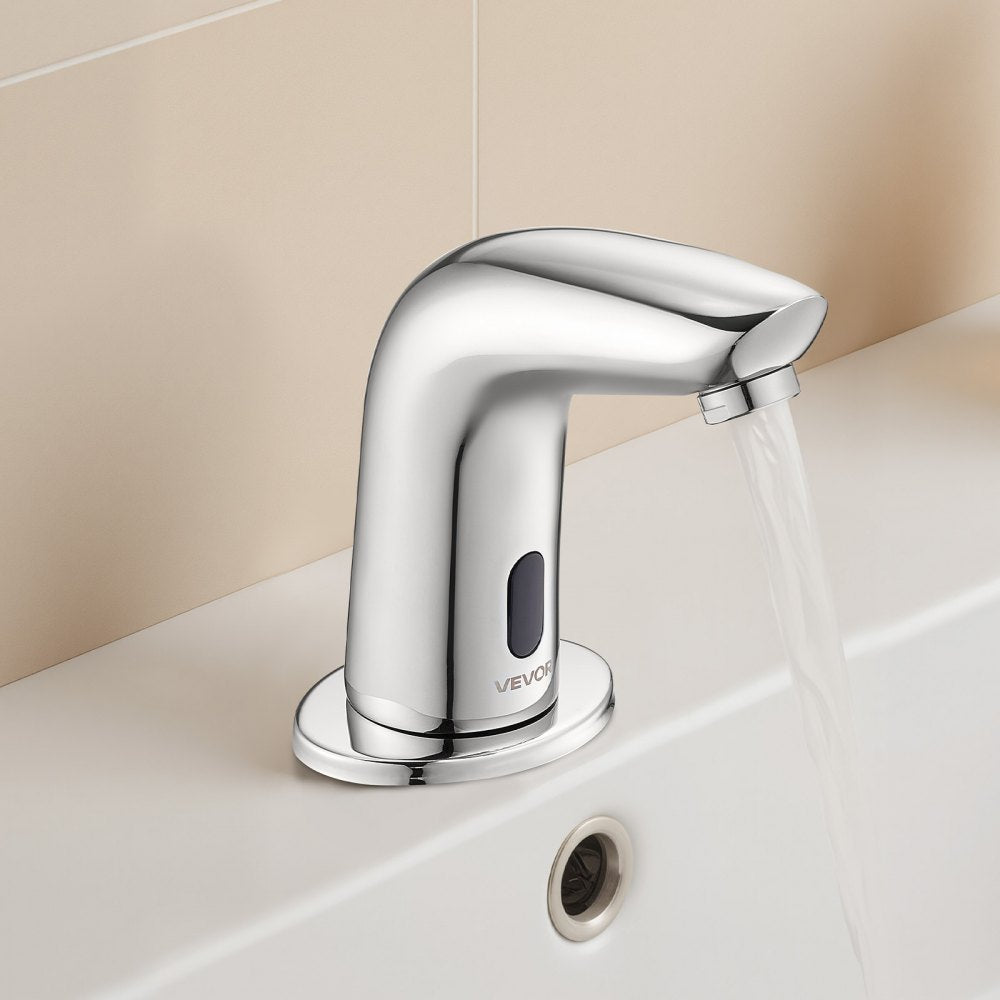 Touchless Bathroom Sink Faucet, Automatic Motion Sensor Restroom Toilet Faucet Cold Water with Hole Cover Plate, Battery